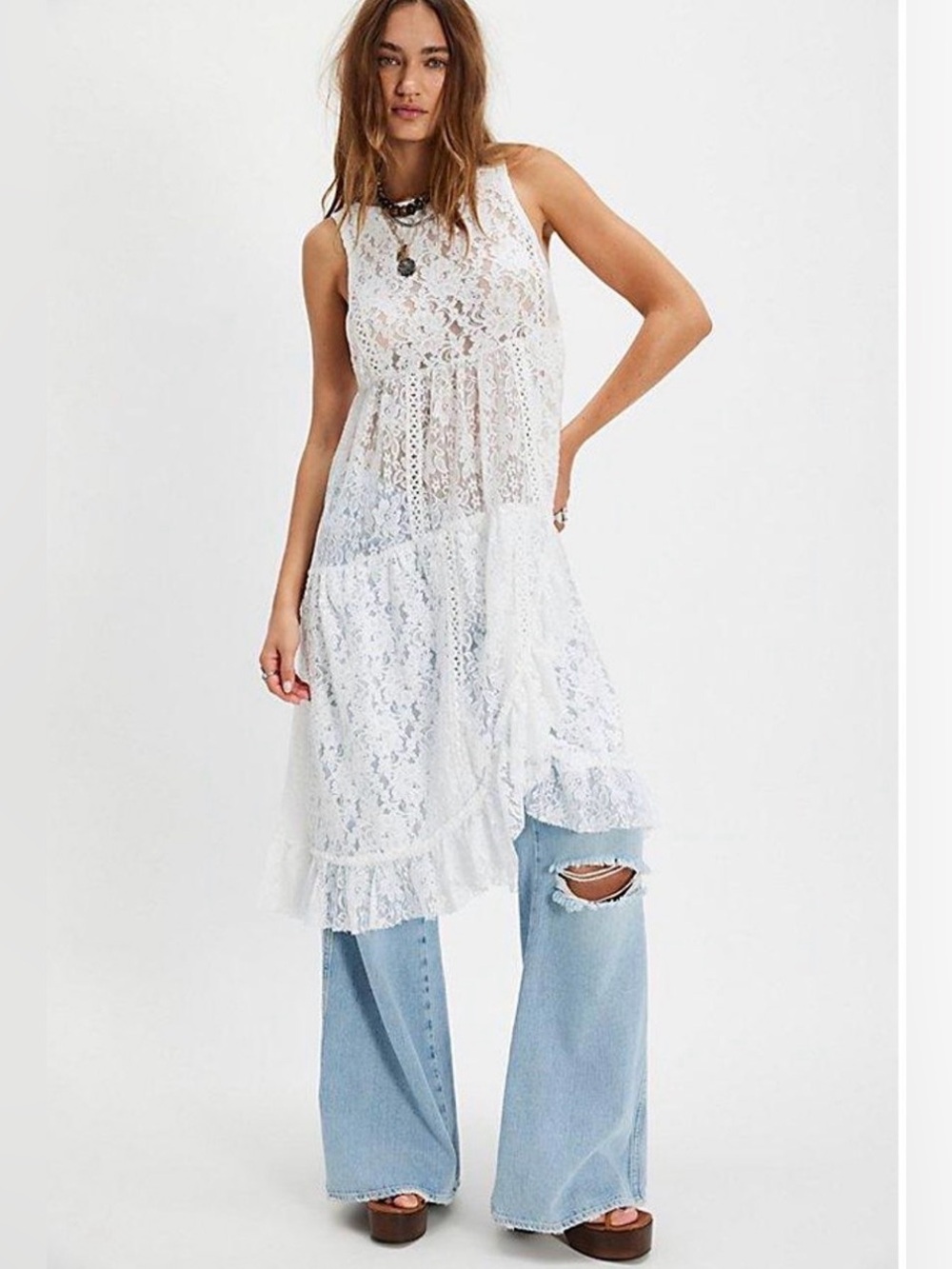 NWT Free People White Lace Maxi Dress Top